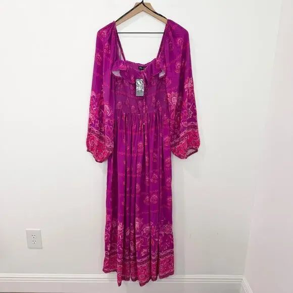 NWT City Chic Estelle Maxi Dress Magenta Smocked Ruffle size 16 - Picture 2 of 8